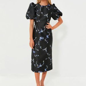 NWT GANNI  Black 3D Jacquard Open Back Midi Dress